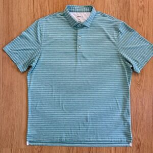 Johnnie-O‎ Polo Shirt Mens XL Teal White Striped Performance UPF 50 Short Sleeve